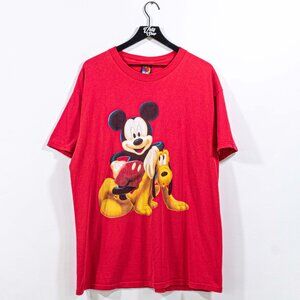 Mickey Mouse Pluto Big Print T-Shirt Disney Mickey Unlimited XL VTG 90s Cartoon